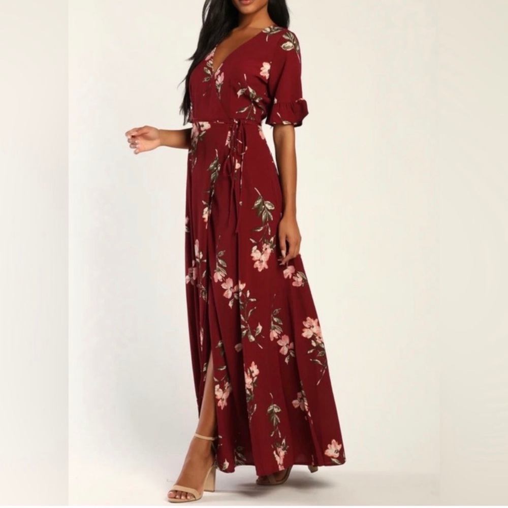 ❤️Lulus Pink and Burgundy September Sunsets Dress